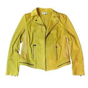 LAURA Petites Size 6P Mustard Faux Suede Moto Biker Jacket Full Zip Lined